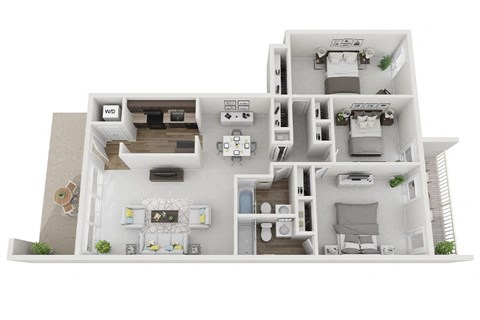 Floor plan for 3 beds, 2 baths, 1114 sqft